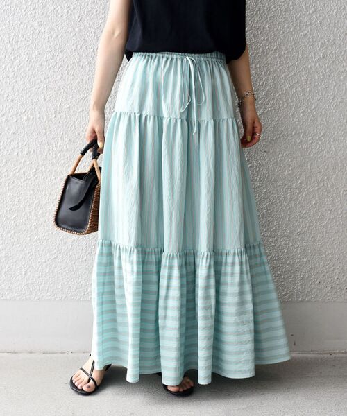 SHIPS（シップス）の「〈手洗い可能〉MANTECO ティアードスカート◇（スカート・レディース・ライトブルー/ブラウン・ONE SIZE）」の13枚目の写真