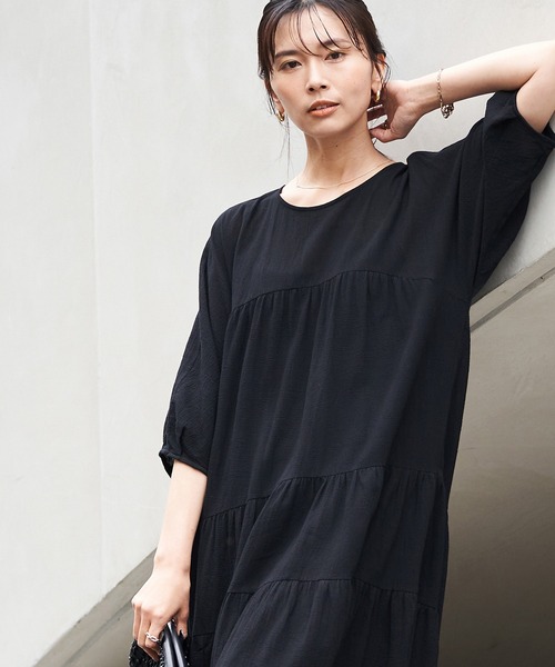 RIVE DROITE（リヴドロワ）の「バックシャンティアードワンピース（ワンピース・レディース・ピンク/ブラック・FREE）」の3枚目の写真