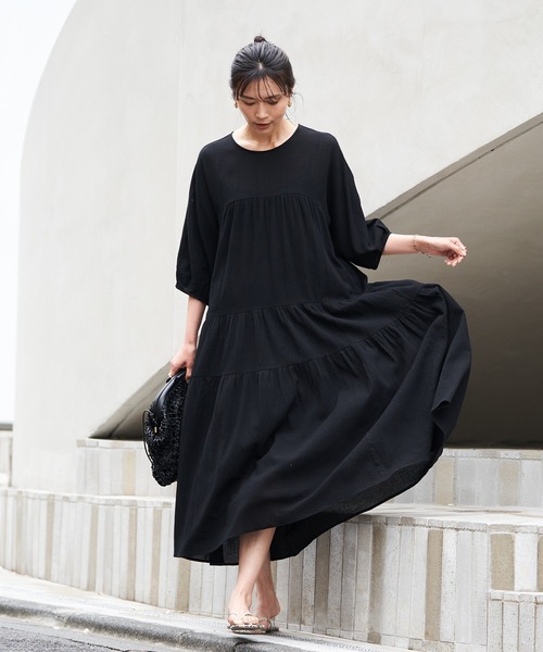 RIVE DROITE（リヴドロワ）の「バックシャンティアードワンピース（ワンピース・レディース・ピンク/ブラック・FREE）」の6枚目の写真