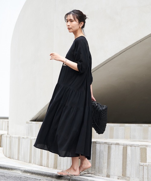 RIVE DROITE（リヴドロワ）の「バックシャンティアードワンピース（ワンピース・レディース・ピンク/ブラック・FREE）」の7枚目の写真