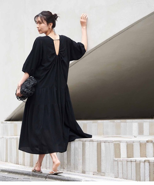 RIVE DROITE（リヴドロワ）の「バックシャンティアードワンピース（ワンピース・レディース・ピンク/ブラック・FREE）」の10枚目の写真