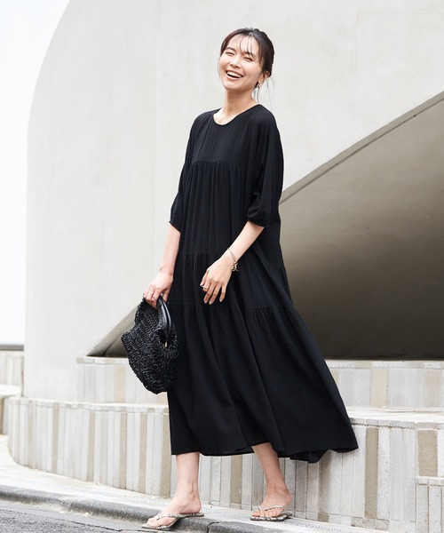 RIVE DROITE（リヴドロワ）の「バックシャンティアードワンピース（ワンピース・レディース・ピンク/ブラック・FREE）」の9枚目の写真