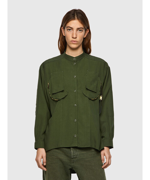 DIESEL(ディーゼル)の「レディース サステナブル シャツ マオカラー ポケット(シャツ/ブラウス・レディース・イエロー/グリーン・MEDIUM/X-SMALL/LARGE/SMALL)」の12枚目の写真