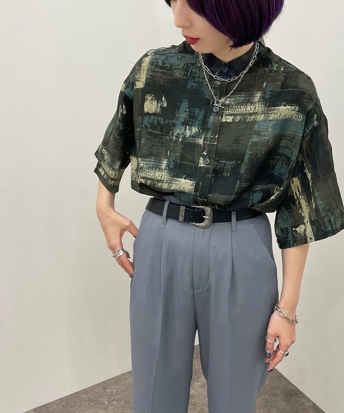 apres jour mignon（アプレジュールミニョン）の「ペイント柄バンドカラーシャツ 【ZOZOTOWN限定アイテム】（シャツ/ブラウス・レディース・ブルー系その他/グリーン系その他/パープル系その他・フリー/X-LARGE）」の11枚目の写真
