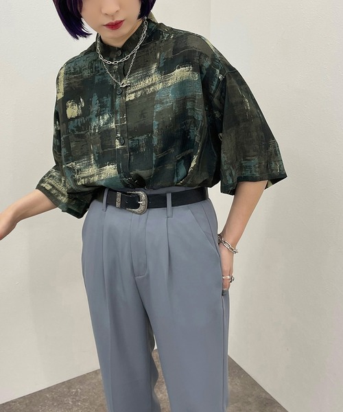 apres jour mignon（アプレジュールミニョン）の「ペイント柄バンドカラーシャツ 【ZOZOTOWN限定アイテム】（シャツ/ブラウス・レディース・ブルー系その他/グリーン系その他/パープル系その他・フリー/X-LARGE）」の12枚目の写真