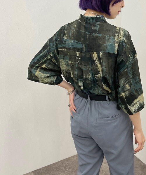 apres jour mignon（アプレジュールミニョン）の「ペイント柄バンドカラーシャツ 【ZOZOTOWN限定アイテム】（シャツ/ブラウス・レディース・ブルー系その他/グリーン系その他/パープル系その他・フリー/X-LARGE）」の15枚目の写真