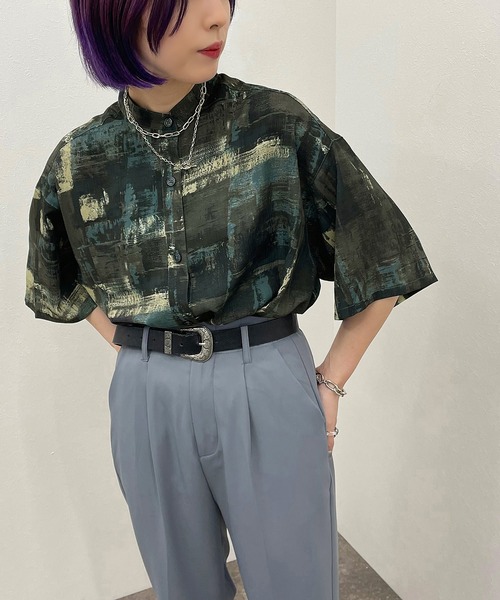 apres jour mignon（アプレジュールミニョン）の「ペイント柄バンドカラーシャツ 【ZOZOTOWN限定アイテム】（シャツ/ブラウス・レディース・ブルー系その他/グリーン系その他/パープル系その他・フリー/X-LARGE）」の13枚目の写真