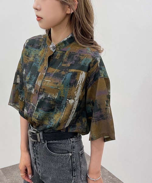 apres jour mignon（アプレジュールミニョン）の「ペイント柄バンドカラーシャツ 【ZOZOTOWN限定アイテム】（シャツ/ブラウス・レディース・ブルー系その他/グリーン系その他/パープル系その他・フリー/X-LARGE）」の19枚目の写真