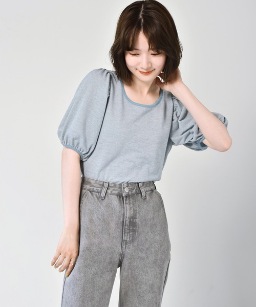 RETRO GIRL(レトロガール)の「柄パイピングパフTee(Tシャツ/カットソー・レディース・ブラック/ブラウン/グリーン/ブルー・FREE)」の4枚目の写真