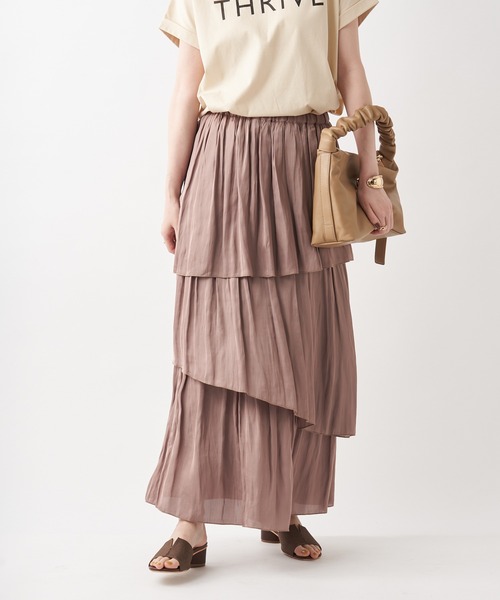 un dix cors（アンディコール）の「お洒落に差をつける主役級アイテム　割繊ティアードマキシスカート（スカート・レディース・チャコールグレー/ベージュ・FREE）」の12枚目の写真