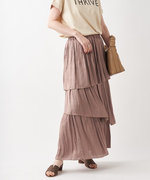 un dix cors（アンディコール）の「お洒落に差をつける主役級アイテム　割繊ティアードマキシスカート（スカート・レディース・チャコールグレー/ベージュ・FREE）」の8枚目の写真