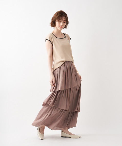 un dix cors（アンディコール）の「お洒落に差をつける主役級アイテム　割繊ティアードマキシスカート（スカート・レディース・チャコールグレー/ベージュ・FREE）」の17枚目の写真