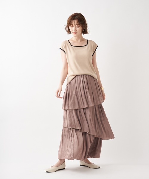 un dix cors（アンディコール）の「お洒落に差をつける主役級アイテム　割繊ティアードマキシスカート（スカート・レディース・チャコールグレー/ベージュ・FREE）」の5枚目の写真