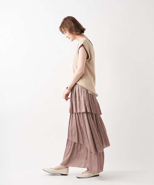 un dix cors（アンディコール）の「お洒落に差をつける主役級アイテム　割繊ティアードマキシスカート（スカート・レディース・チャコールグレー/ベージュ・FREE）」の9枚目の写真