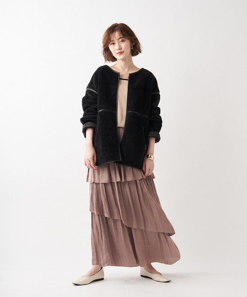 un dix cors（アンディコール）の「お洒落に差をつける主役級アイテム　割繊ティアードマキシスカート（スカート・レディース・チャコールグレー/ベージュ・FREE）」の22枚目の写真