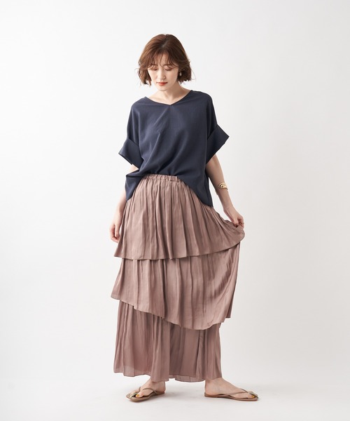 un dix cors（アンディコール）の「お洒落に差をつける主役級アイテム　割繊ティアードマキシスカート（スカート・レディース・チャコールグレー/ベージュ・FREE）」の6枚目の写真