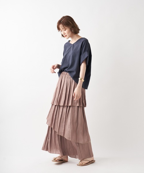 un dix cors（アンディコール）の「お洒落に差をつける主役級アイテム　割繊ティアードマキシスカート（スカート・レディース・チャコールグレー/ベージュ・FREE）」の14枚目の写真