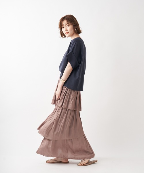 un dix cors（アンディコール）の「お洒落に差をつける主役級アイテム　割繊ティアードマキシスカート（スカート・レディース・チャコールグレー/ベージュ・FREE）」の10枚目の写真