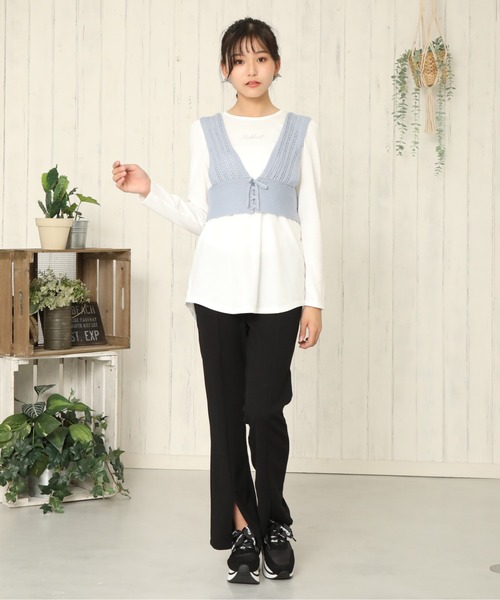 PINKHUNT（ピンクハント）の「PINKHUNT ニットビスチェ付きロンT 5834K（Tシャツ/カットソー・キッズ・ベージュ/ブルー系その他2・120cm/150cm/130cm/160cm/140cm）」の5枚目の写真