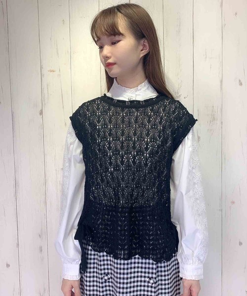 Clice de Paris(クリシェドゥパリス)の「K/サイドリボンニットベスト(ベスト・レディース・ベージュ/ブラック・ONESIZE)」の7枚目の写真