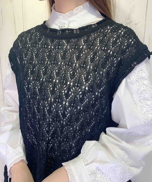 Clice de Paris(クリシェドゥパリス)の「K/サイドリボンニットベスト(ベスト・レディース・ベージュ/ブラック・ONESIZE)」の10枚目の写真