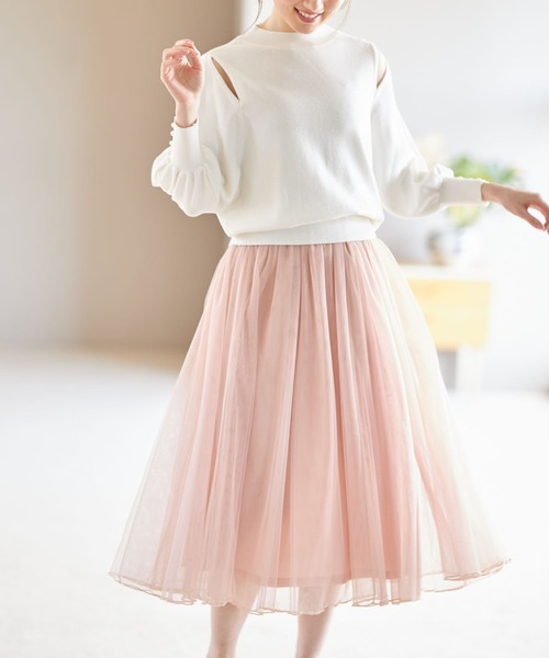 tocco closet（トッコ　クローゼット）の「ロング丈チュールスカート（スカート・レディース・ラベンダー/ブラウン/チャコールグレー/ブルー系その他/ピンクベージュ・M）」の5枚目の写真