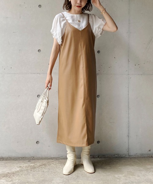 CAPRICIEUX LE'MAGE（カプリシューレマージュ）の「〈セットアイテム〉パフブラウス＆レザーキャミワンピースセット（ワンピース・レディース・グレイッシュベージュ/ブラック/キャメル・FREE）」の17枚目の写真