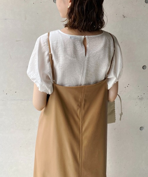 CAPRICIEUX LE'MAGE（カプリシューレマージュ）の「〈セットアイテム〉パフブラウス＆レザーキャミワンピースセット（ワンピース・レディース・グレイッシュベージュ/ブラック/キャメル・FREE）」の18枚目の写真