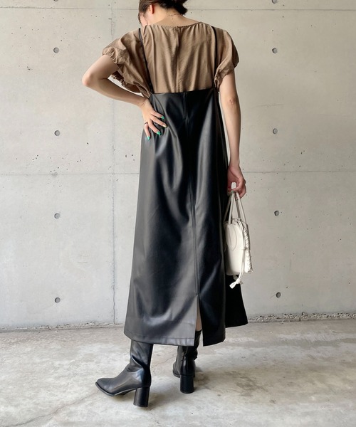 CAPRICIEUX LE'MAGE（カプリシューレマージュ）の「〈セットアイテム〉パフブラウス＆レザーキャミワンピースセット（ワンピース・レディース・グレイッシュベージュ/ブラック/キャメル・FREE）」の21枚目の写真