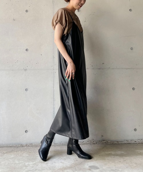 CAPRICIEUX LE'MAGE（カプリシューレマージュ）の「〈セットアイテム〉パフブラウス＆レザーキャミワンピースセット（ワンピース・レディース・グレイッシュベージュ/ブラック/キャメル・FREE）」の22枚目の写真