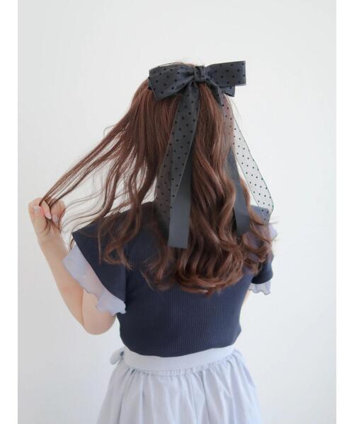 Areeam（アリーム）の「ﾄﾞｯﾄﾛﾝｸﾞﾘﾎﾞﾝﾍｱｶﾌ（ヘアゴム・レディース・ベージュ/ブラック・FREE）」の5枚目の写真