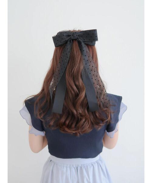 Areeam（アリーム）の「ﾄﾞｯﾄﾛﾝｸﾞﾘﾎﾞﾝﾍｱｶﾌ（ヘアゴム・レディース・ベージュ/ブラック・FREE）」の2枚目の写真