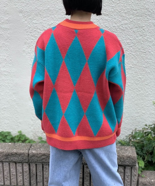Jewelobe(ジュエローブ)の「ハーリキンチェックニットプルオーバー(ニット/セーター・レディース・ホワイト/パープル/ピンク・FREE)」の6枚目の写真