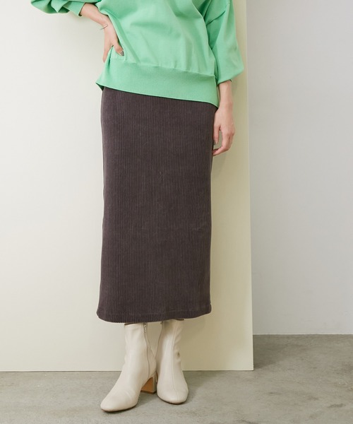 ROPE'（ロペ）の「コーデュロイジャージータイトスカート（スカート・レディース・チャコールグレー/ダークブラウン/オフホワイト・38）」の3枚目の写真