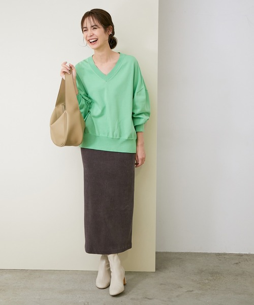 ROPE'（ロペ）の「コーデュロイジャージータイトスカート（スカート・レディース・チャコールグレー/ダークブラウン/オフホワイト・38）」の12枚目の写真