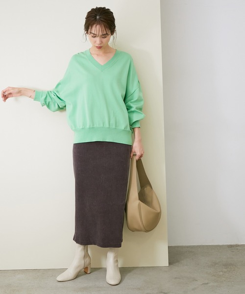 ROPE'（ロペ）の「コーデュロイジャージータイトスカート（スカート・レディース・チャコールグレー/ダークブラウン/オフホワイト・38）」の11枚目の写真