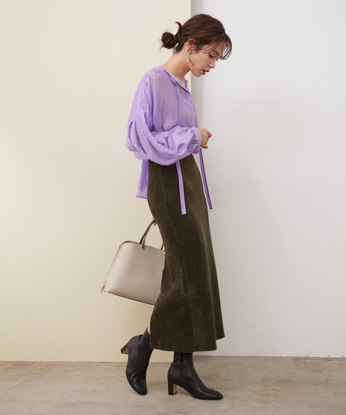 ROPE'（ロペ）の「コーデュロイジャージータイトスカート（スカート・レディース・チャコールグレー/ダークブラウン/オフホワイト・38）」の19枚目の写真