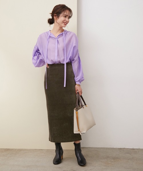 ROPE'（ロペ）の「コーデュロイジャージータイトスカート（スカート・レディース・チャコールグレー/ダークブラウン/オフホワイト・38）」の21枚目の写真