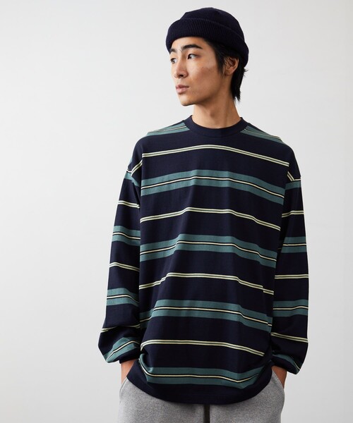 FREAK'S STORE（フリークスストア）の「FREAK'S STORE/フリークスストア マルチボーダーロングスリーブTEE/FREAK'S　STORE/フリークスストア（Tシャツ/カットソー・メンズ・オフホワイト/ブラック/ネイビー・MEDIUM/LARGE）」の3枚目の写真