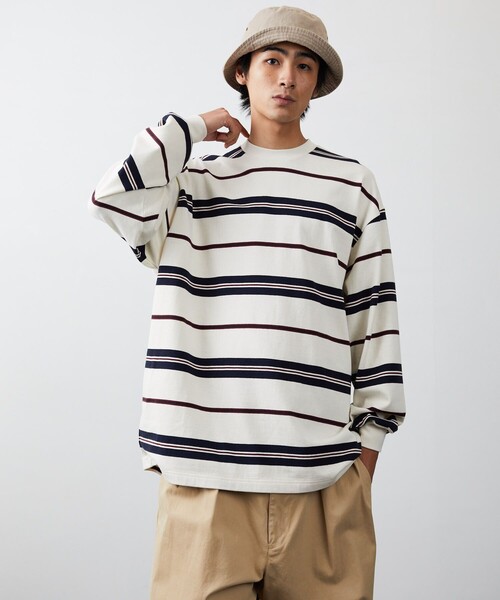 FREAK'S STORE（フリークスストア）の「FREAK'S STORE/フリークスストア マルチボーダーロングスリーブTEE/FREAK'S　STORE/フリークスストア（Tシャツ/カットソー・メンズ・オフホワイト/ブラック/ネイビー・MEDIUM/LARGE）」の13枚目の写真