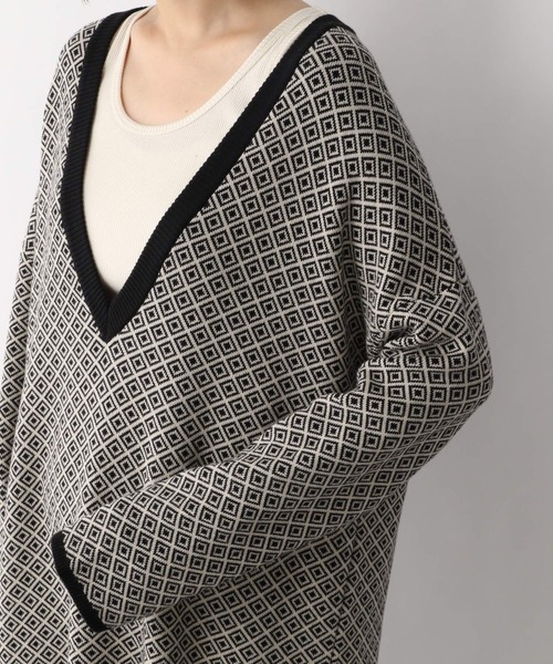 A part by（アパートバイ）の「12GジャガードVネックワンピース　237928（ワンピース・レディース・ライトグレー/ブラック・FREE）」の8枚目の写真