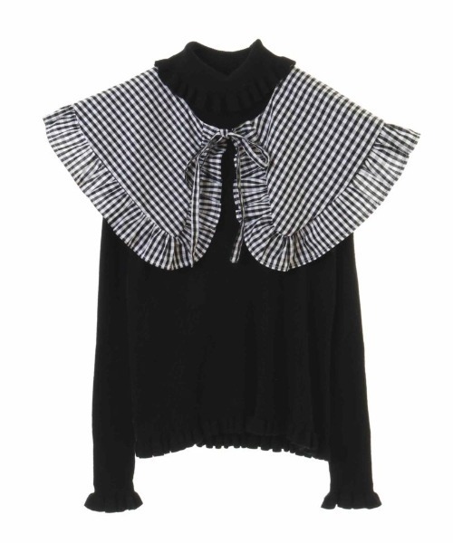 Candy Stripper（キャンディストリッパー）の「GINGHAM COLLAR RIB ニット（ニット/セーター・レディース・ブラック/オフホワイト・2）」の2枚目の写真