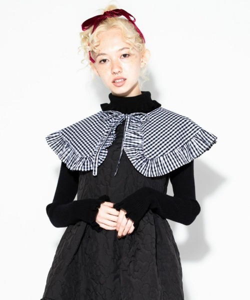 Candy Stripper（キャンディストリッパー）の「GINGHAM COLLAR RIB ニット（ニット/セーター・レディース・ブラック/オフホワイト・2）」の4枚目の写真