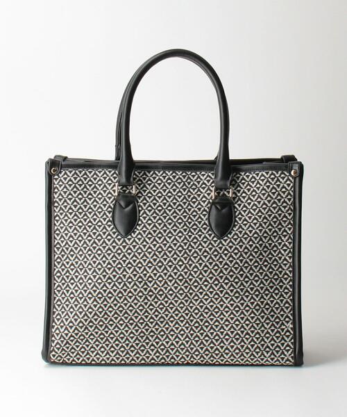 closet story（クローゼットストーリー）の「＜closet story（クローゼットストーリー）＞ジャカード スクエア トートバッグ（ショルダーバッグ・レディース・ブラック/ベージュ・FREE）」の2枚目の写真