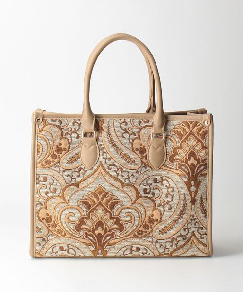 closet story（クローゼットストーリー）の「＜closet story（クローゼットストーリー）＞ジャカード スクエア トートバッグ（ショルダーバッグ・レディース・ブラック/ベージュ・FREE）」の4枚目の写真