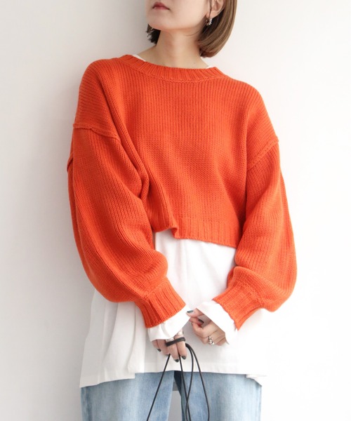 notch.(ノッチ)の「カラーショートニット(ニット/セーター・レディース・グリーン/ブラック/オレンジ・M)」の3枚目の写真