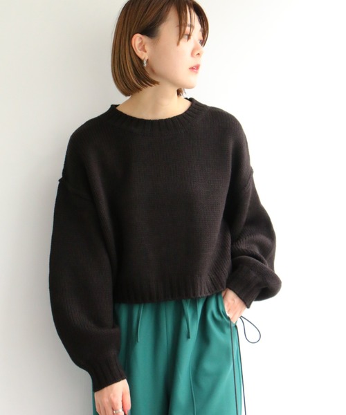 notch.(ノッチ)の「カラーショートニット(ニット/セーター・レディース・グリーン/ブラック/オレンジ・M)」の2枚目の写真