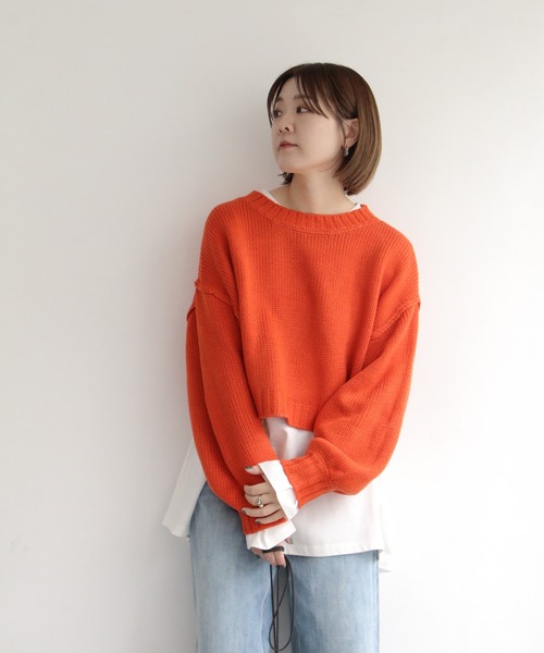 notch.(ノッチ)の「カラーショートニット(ニット/セーター・レディース・グリーン/ブラック/オレンジ・M)」の16枚目の写真