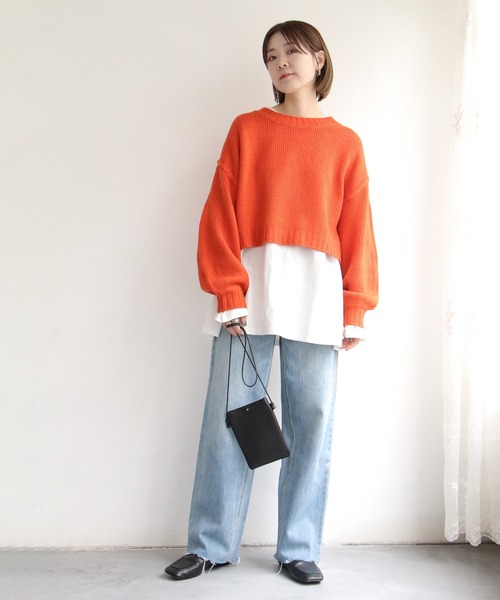 notch.(ノッチ)の「カラーショートニット(ニット/セーター・レディース・グリーン/ブラック/オレンジ・M)」の17枚目の写真