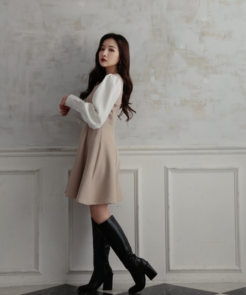 ANDGEEBEE（アンジービー）の「ブラウススリーブミニワンピ（ワンピース・レディース・ベージュ/ブラック・MEDIUM）」の10枚目の写真